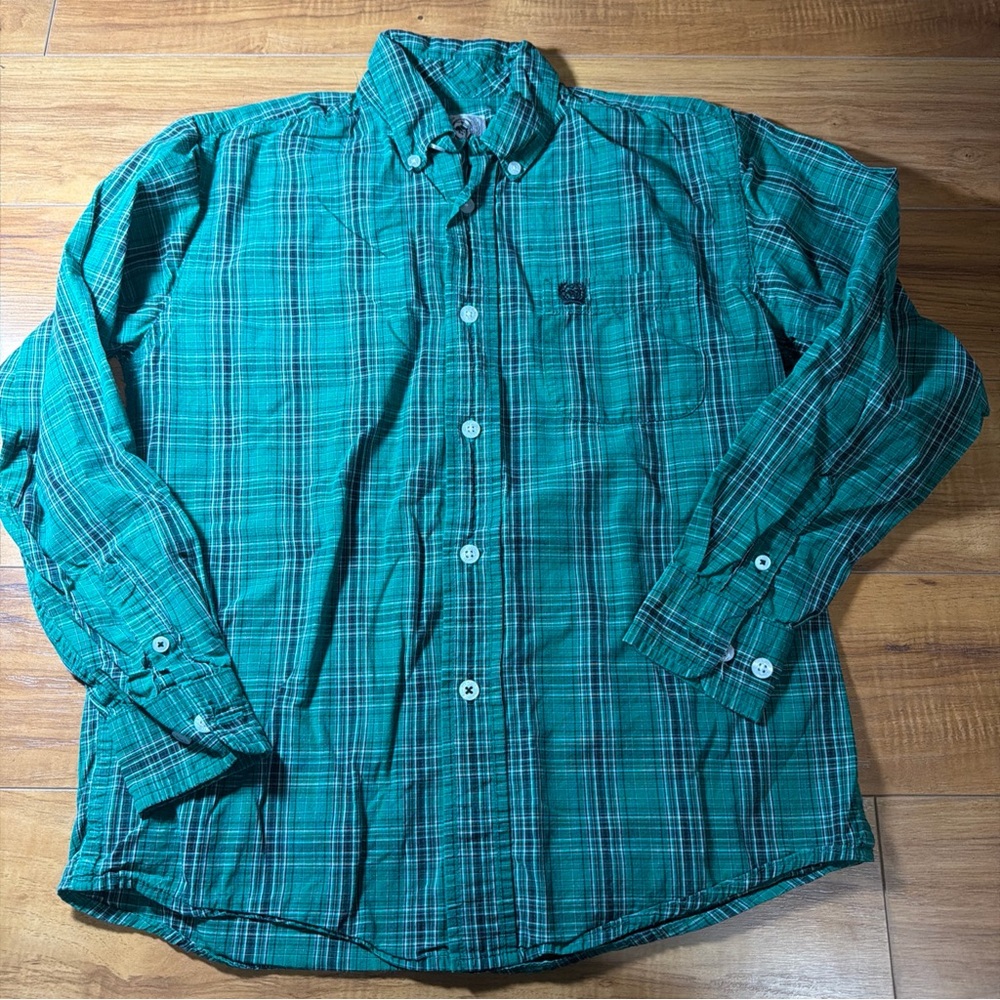 Cinch Green Plaid Youth Boy’s Button Down Shirt